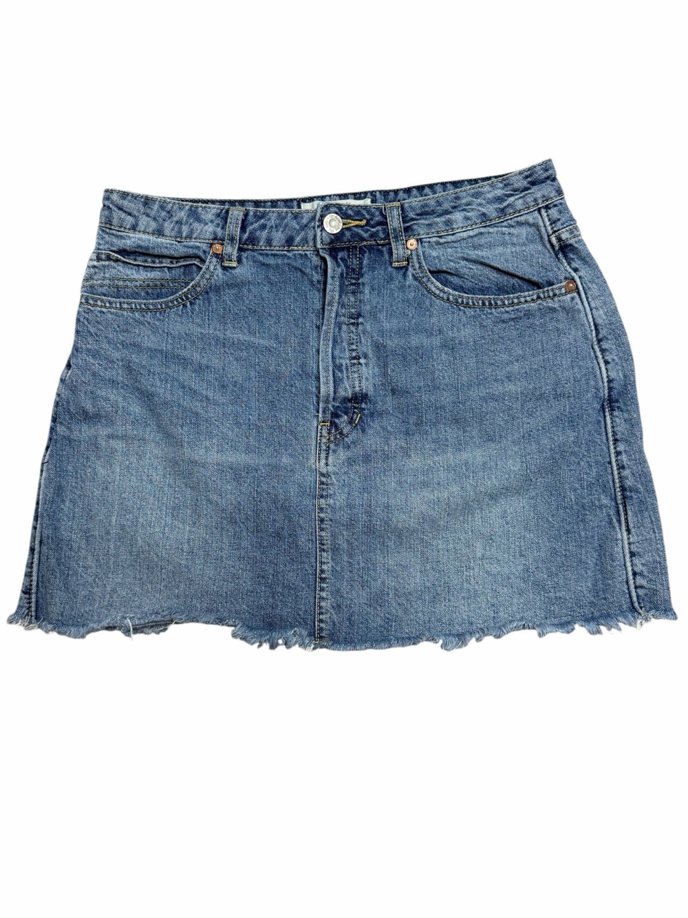 We The Free Free People Denim Mini Skirt Size 29 Raw Hem Blue Jean Skirt